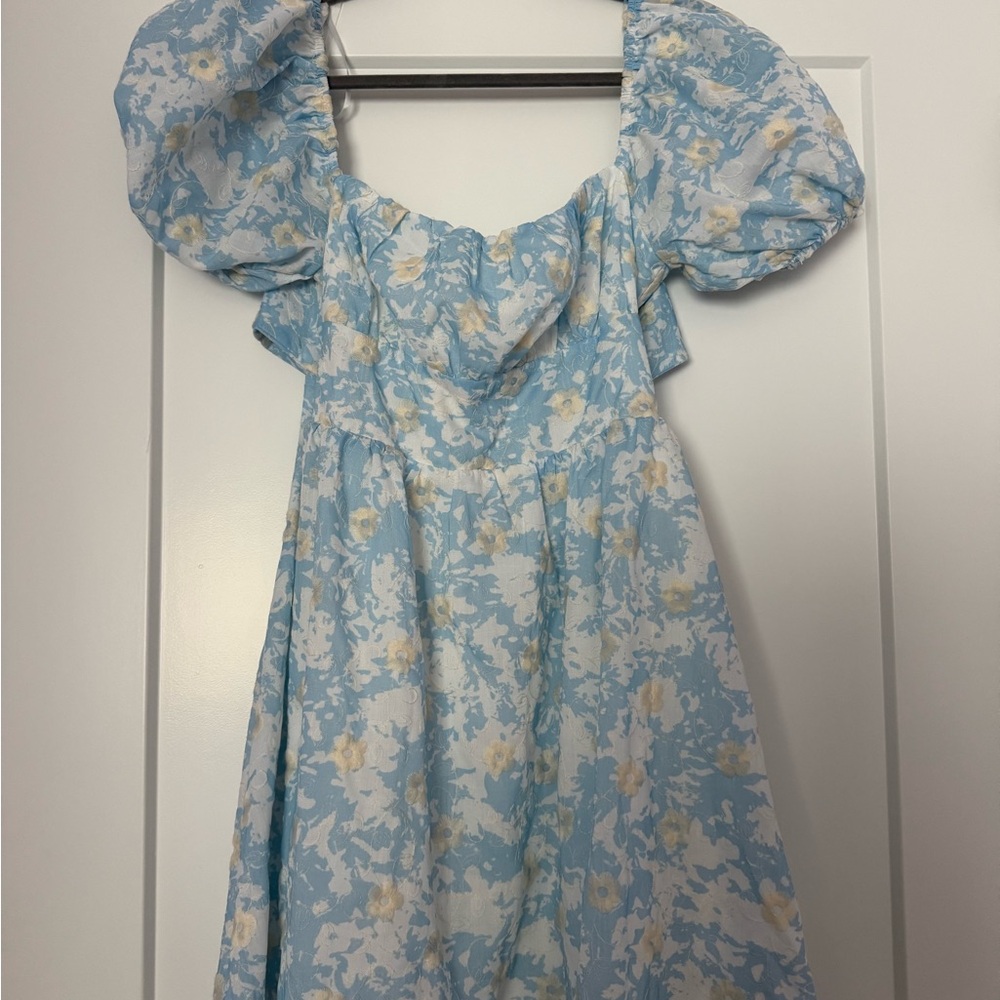 Hello Molly Blue and White Puff Sleeve Sundress